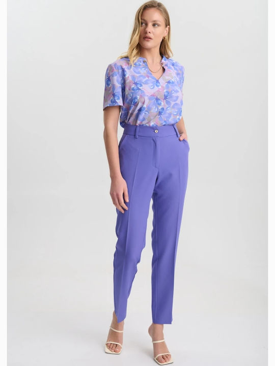 Damen Hoch tailliert Stoff Hose Lilac