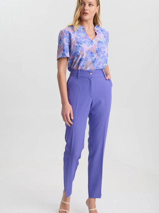 Damen Hoch tailliert Stoff Hose Lilac