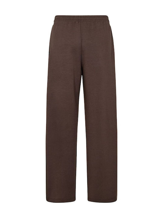 Damen Hoch tailliert Stoff Hose mit Gummizug Brown