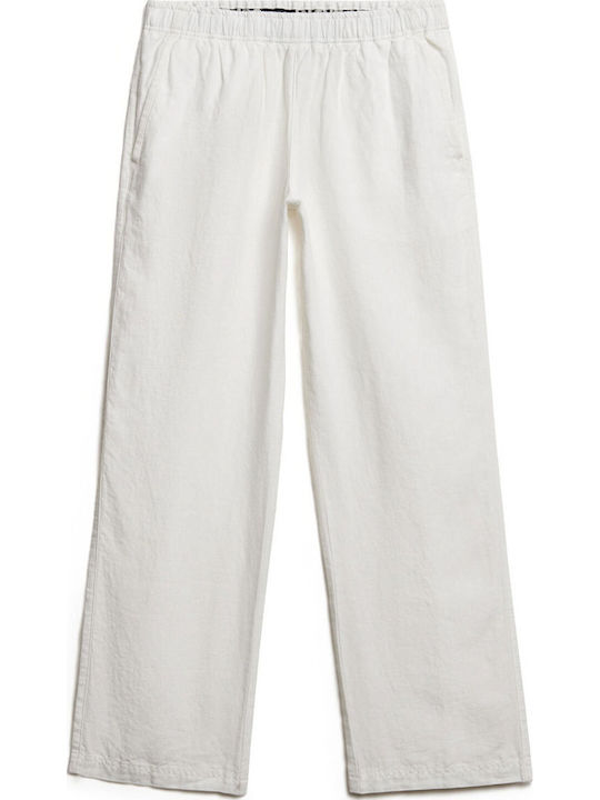 Damen Stoff Hose mit Gummizug Weiß