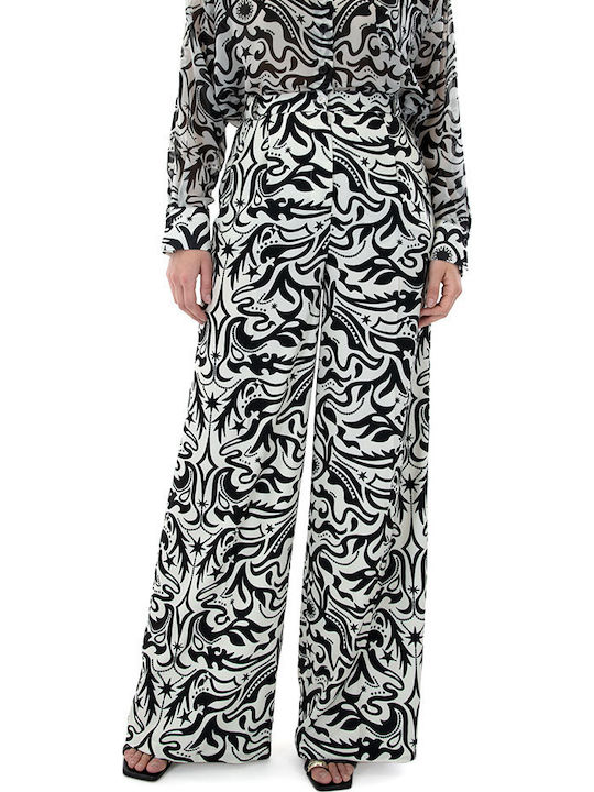 Women's Fabric Trousers Loose Fit Black and white