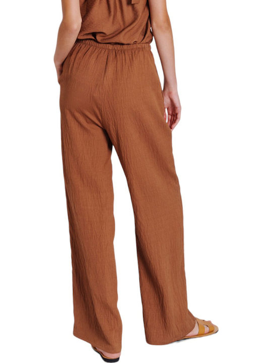 Pants Women's Fabric Trousers with Elastic Loose Fit Noir
