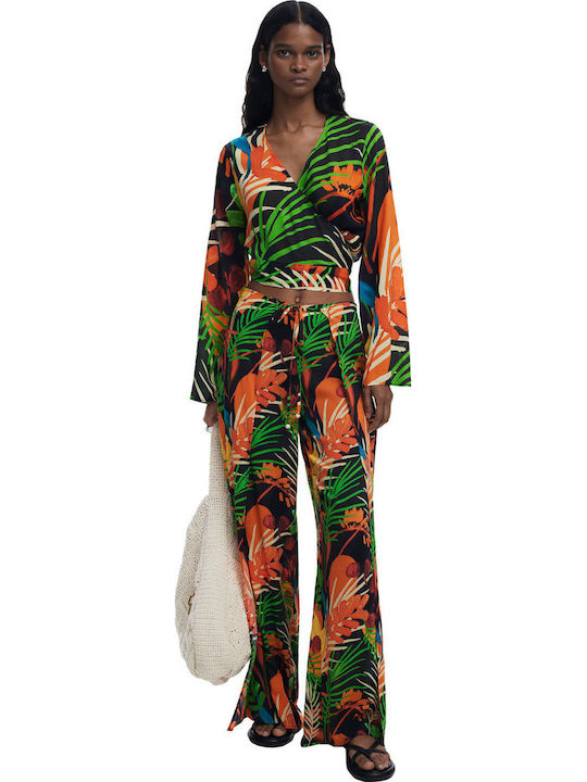 Bahamas Women's Fabric Trousers with Elastic Regular Fit Floral Black