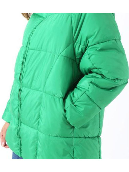 Women's Short Puffer Jacket for Winter Green