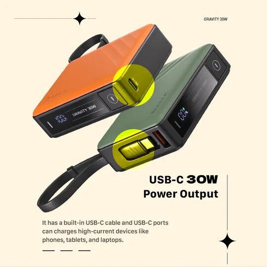 Adam Gravity Power Bank 10000mAh 30W with USB-A Port Orange