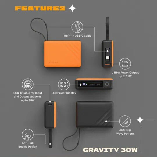 Adam Gravity Power Bank 10000mAh 30W cu Port USB-A Gri