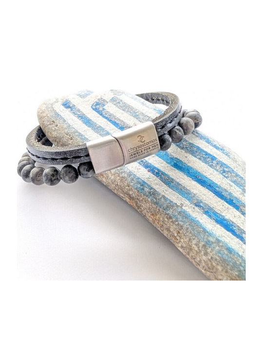 Chrysostomos Brățară Pentru Bărbați Din Piele 17cm