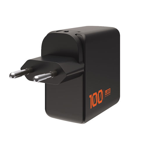 UAG Charger Without Cable GaN with USB-A Port and 2 USB-C Ports 100W Power Delivery Black/Orange (SRGE)
