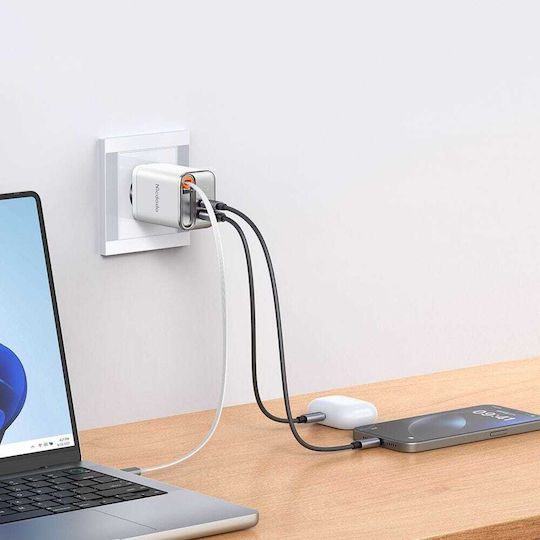 Mcdodo Charger GaN with USB-A Port and USB-C Port and Cable USB-C 67W Power Delivery Whites (FreeGo CH-4103)