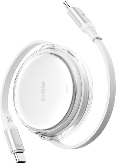 Iottie 100W Retractable USB-C Cable 2 Pack White
