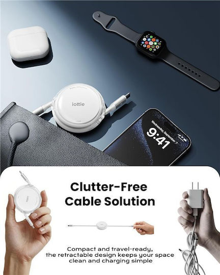 Iottie 100W Retractable USB-C Cable 2 Pack White