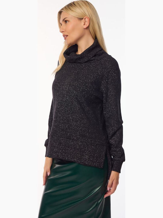 Bluza Damă Cu Guler Înalt Neagră