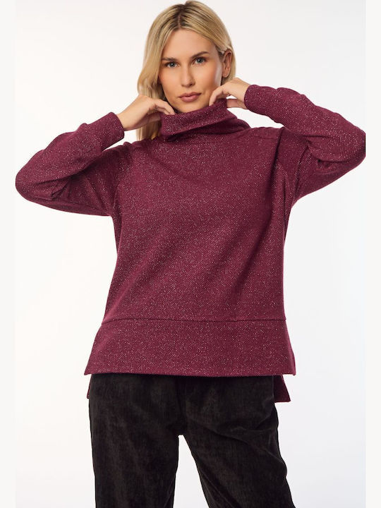Damen Bluse Rollkragenpullover Burgundy