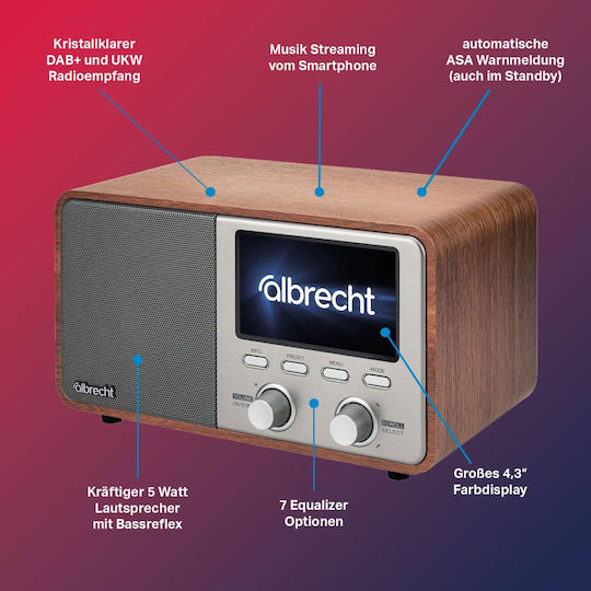 Albrecht DR 760 Cu alimentare la rețea DAB+ cu USB Maro