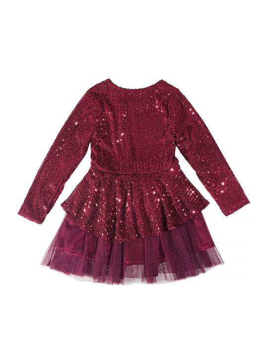 Kids Dress Long Sleeve with Burgundy Sequins
