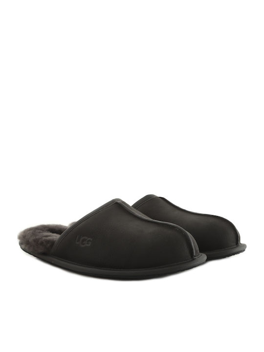 UGG Scuff Δερμάτινες Χειμερινές Ανδρικές Παντόφλες Μαύρες