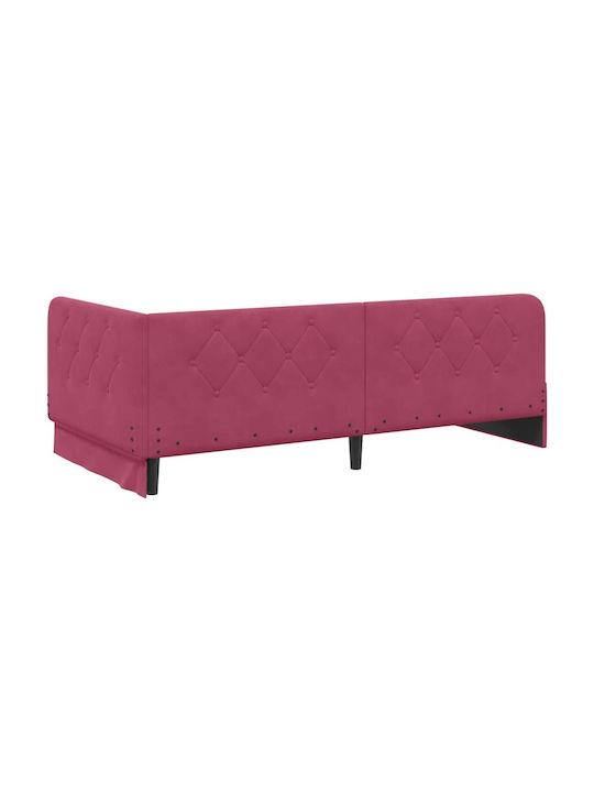 Red Velvet Upholstered Single Sofa Bed with Slats and Mattress 90x200cm 3394086