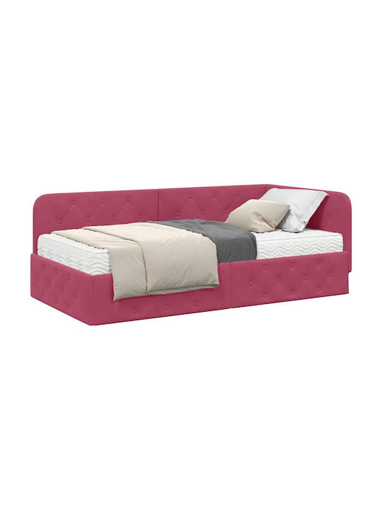 Red Velvet Upholstered Single Sofa Bed with Slats and Mattress 90x200cm 3394086