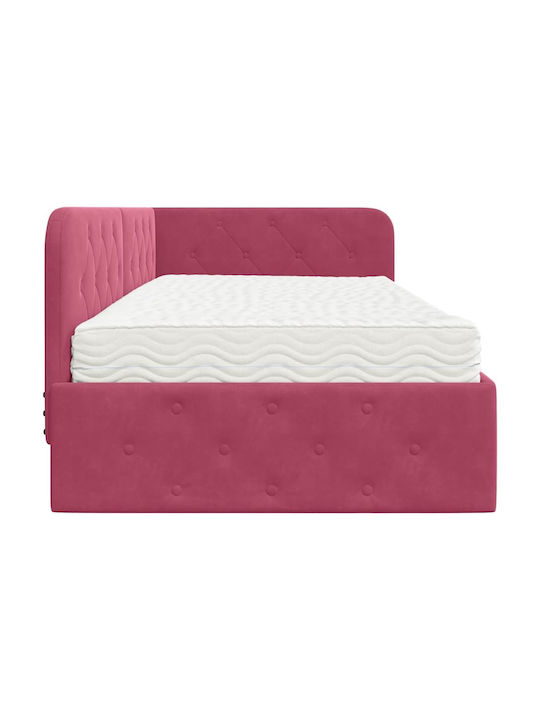 Red Velvet Upholstered Single Sofa Bed with Slats and Mattress 90x200cm 3394086