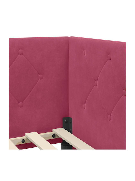 Red Velvet Upholstered Single Sofa Bed with Slats and Mattress 90x200cm 3394086