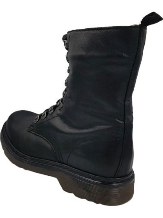 Leather Women's Ankle Boots with Fur Black