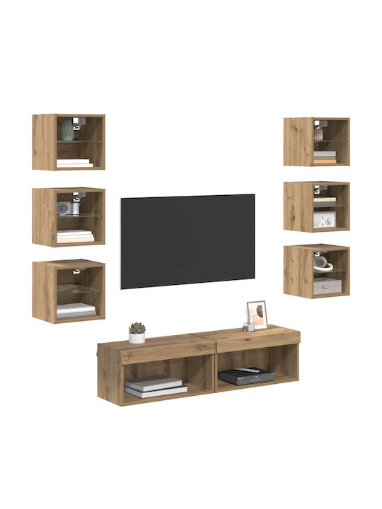Living Room TV Unit with Showcase & Lighting Artisan Oak L30xW28.5xH30cm
