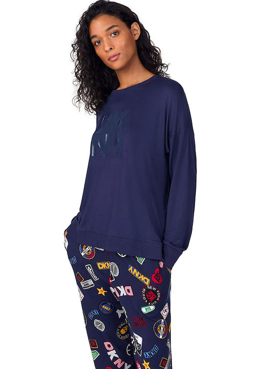 DKNY Winter Damen Pyjama-Set Blau
