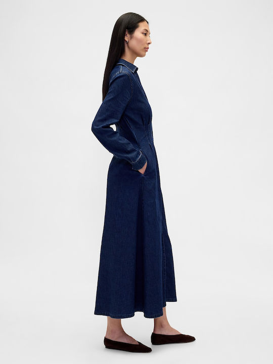 Midi Hemdkleid Denim Dunkelwaschung Indigo