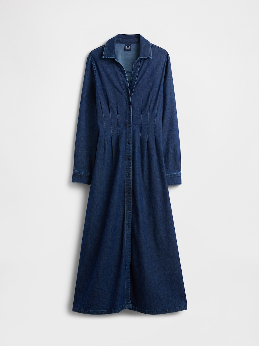 gap denim dress long sleeve Barrel-Sleeve Denim Mini Dress