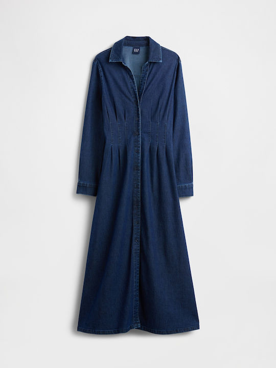 Midi Hemdkleid Denim Dunkelwaschung Indigo