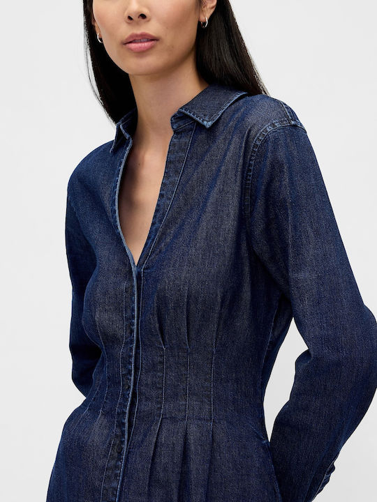 Midi Hemdkleid Denim Dunkelwaschung Indigo