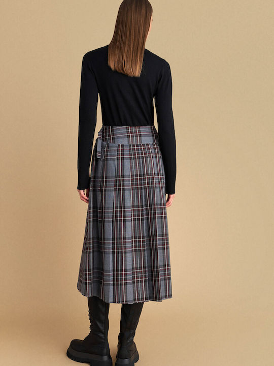 Midi Skirt Checked Gray