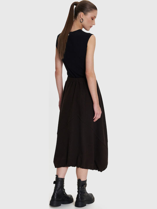 High-waisted Midi Skirt Brown