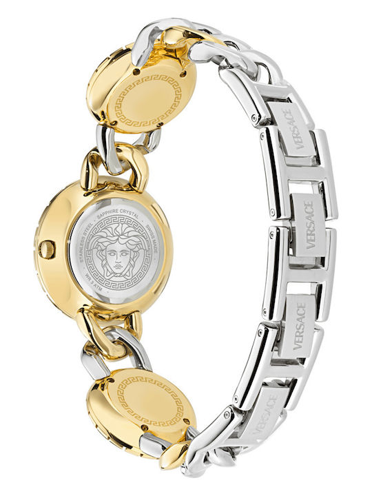 Versace La Greca Γυναικείο Ρολόι Μπαταρίας με Χρυσό Μεταλλικό Μπρασελέ
