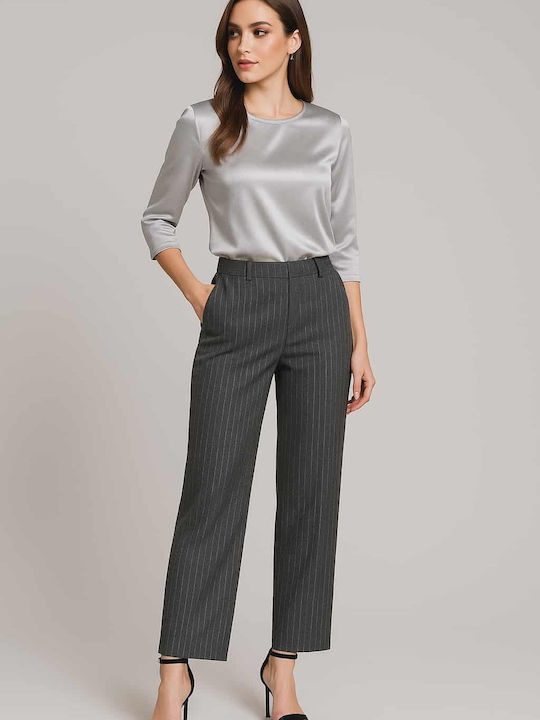 Ausgezeichneter Qualität Damen Stoff Hose Gestreift Grey-anthracite