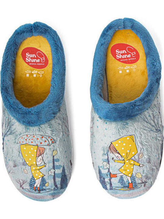 Anatomische Damen Hausschuhe mit Fell Blau