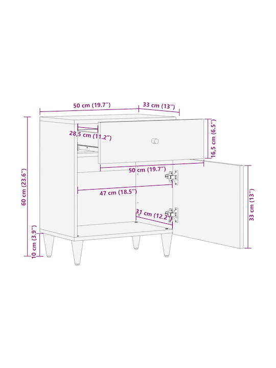 Nachttisch Solid mango wood 50x33x60cm