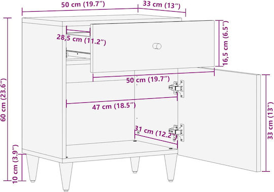 Комод Стъклен Solid mango wood 50x33x60см