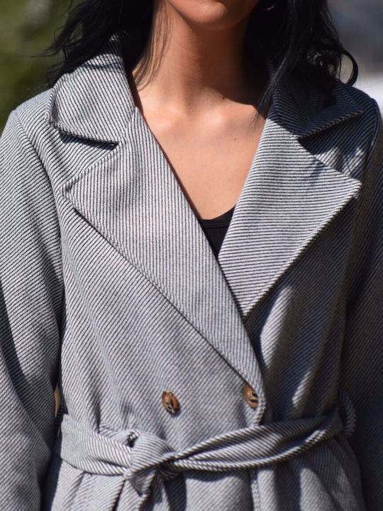 Women's Gray Coat with Belt