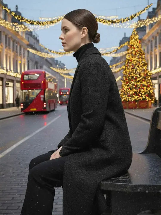 Women's Black Coat with Buttons