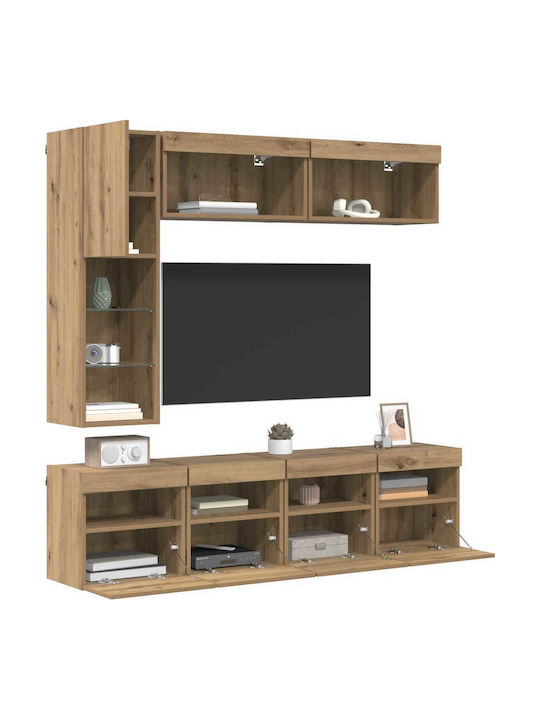 Living Room TV Unit with Lighting Artisan Oak L30.5xW30xH102cm