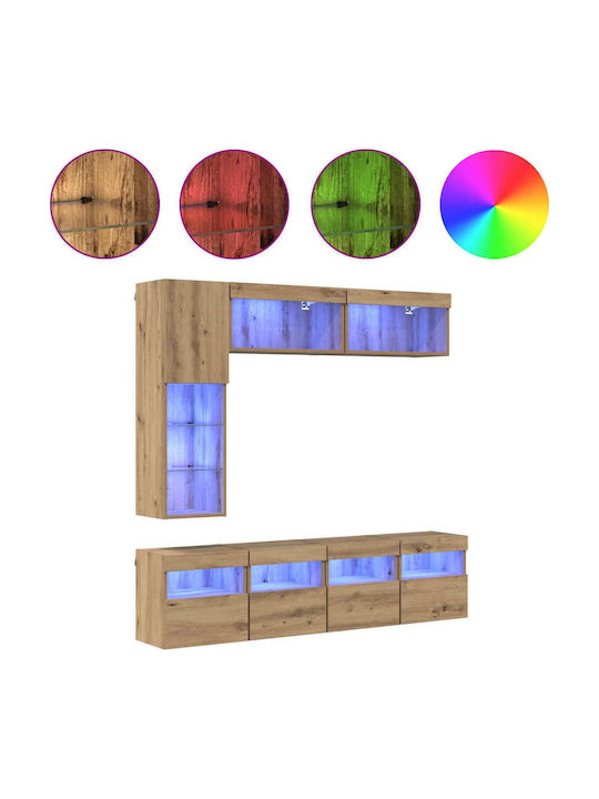 Living Room TV Unit with Lighting Artisan Oak L30.5xW30xH102cm