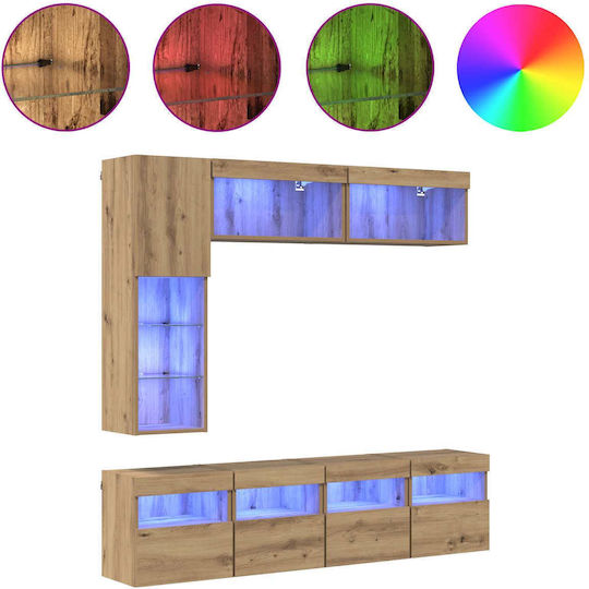 Living Room TV Unit with Lighting Artisan Oak L30.5xW30xH102cm