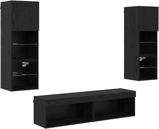 Living Room TV Unit with Showcase & Lighting Black Beech L30xW28.5xH30cm