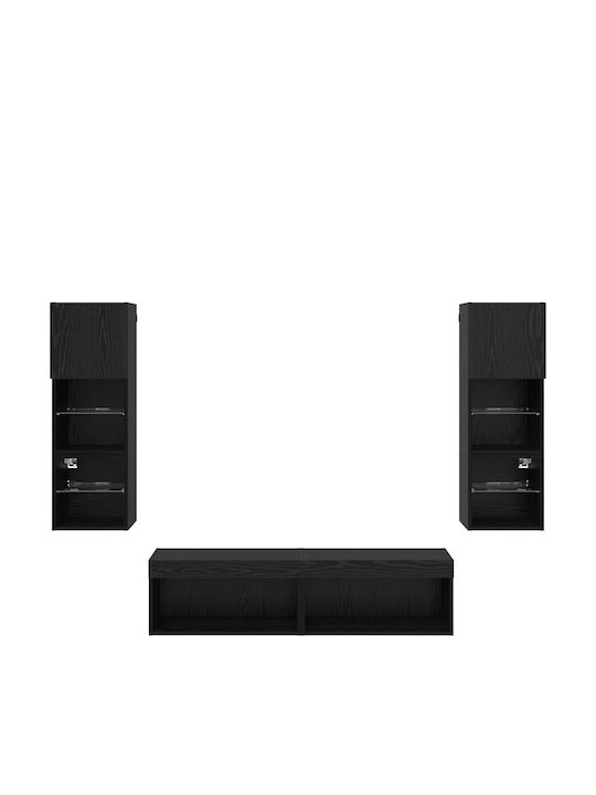 Wohnzimmer TV-Einheit Black Beech mit Vitrine & Beleuchtung L30xB28.5xH30cm