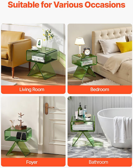 Square Side Table Glass Transparent Green L30xW39.1xH43cm.