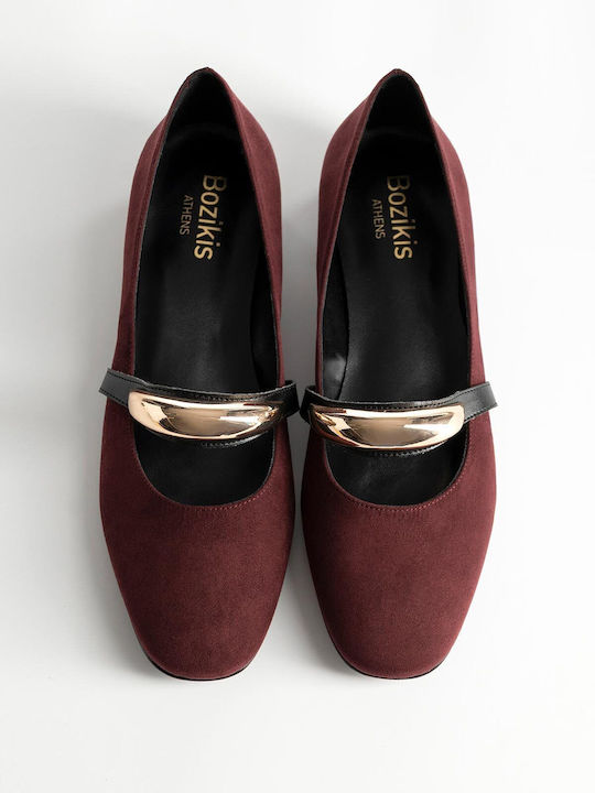 Suede Women's Ballerina Shoes Burgundy