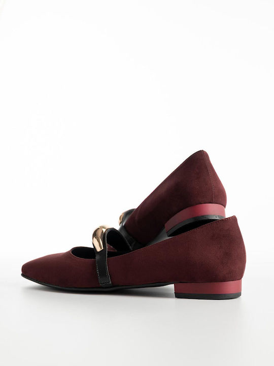 Suede Women's Ballerina Shoes Burgundy