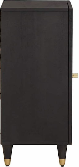 Metallic Chest of Drawers of Solid Wood Black Velvet-Black Metal 40x33x75cm