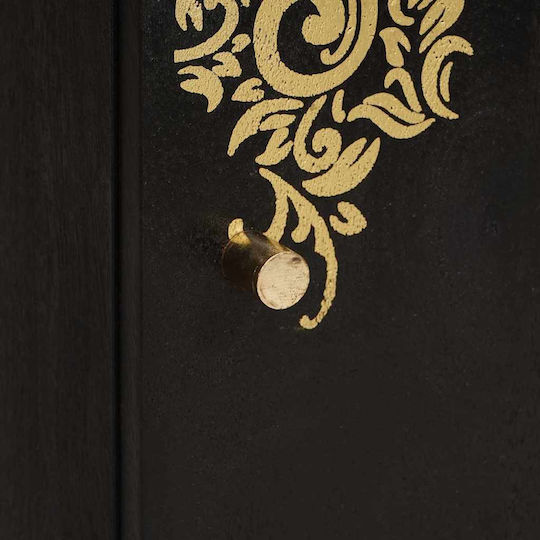 Metallic Chest of Drawers of Solid Wood Black Velvet-Black Metal 40x33x75cm